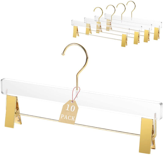 Luxury Clear Acrylic Pants Hanger With Gold Clips