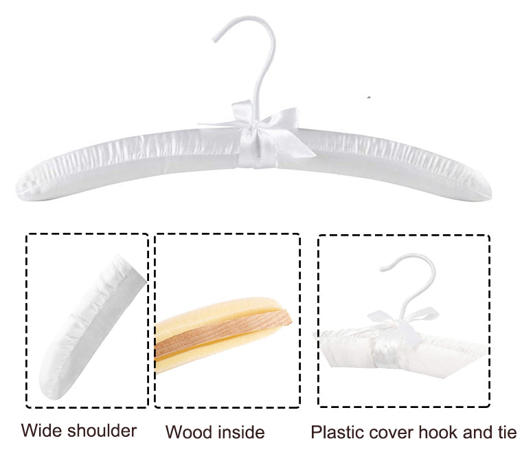 White Silk Satin Padded Hanger For Wedding Dress