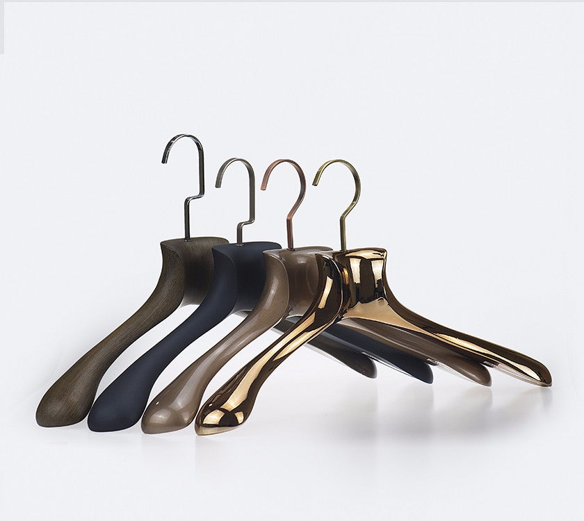 1 Plastic coat hanger - wide shoulders perfect for fur coats jackets black  gold
