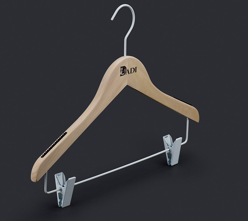 Anti Slip Wooden Hotel Hanger With Clips