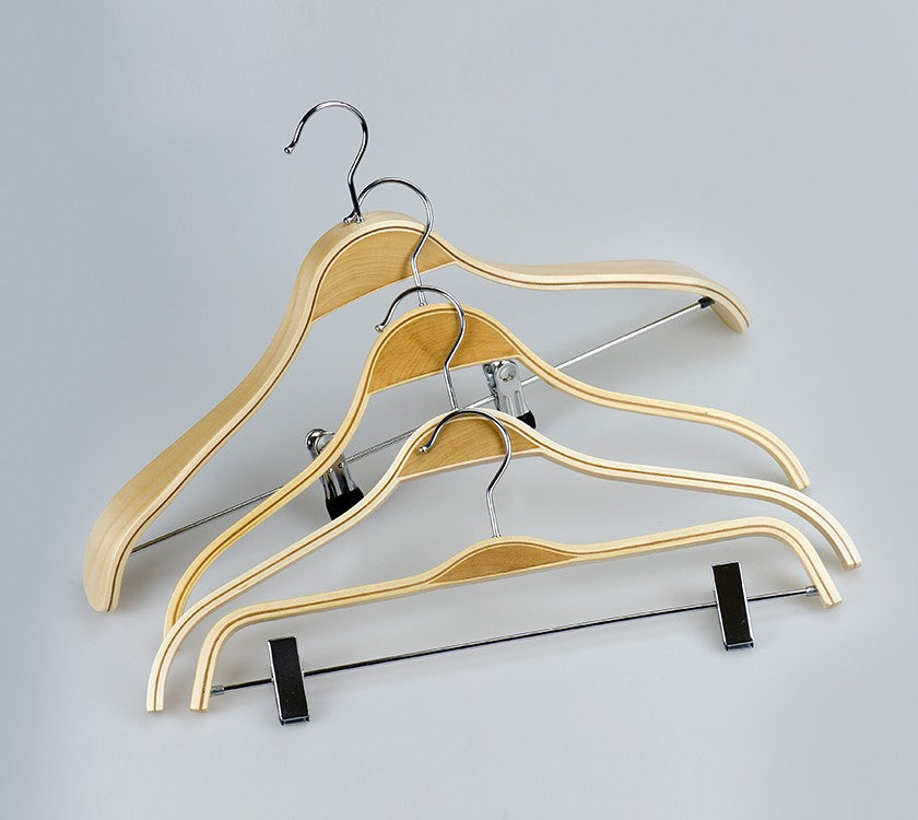 Natural Laminated Pants Hanger with clips