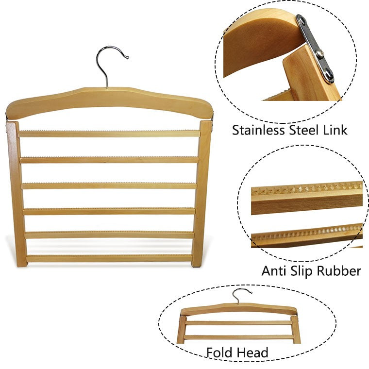 Luxury Wooden Non Slip Trousers Hanger With 5 Pcs Bar