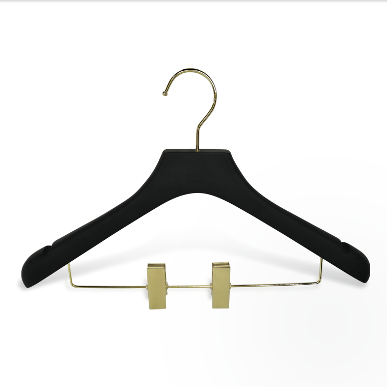 Luxury Rubber Paint Wooden Suit Hanger With Gold Clips