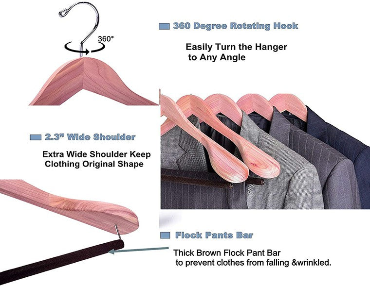 luxury Cedar Coat Hanger With Flocking Non Slip Bar