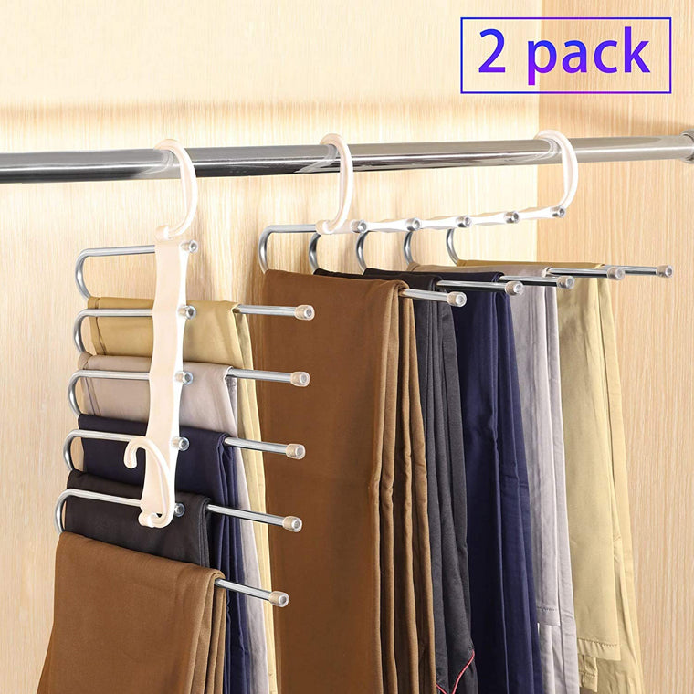 Space Saving 5 layer Multi Functional Metal Pants Hanger