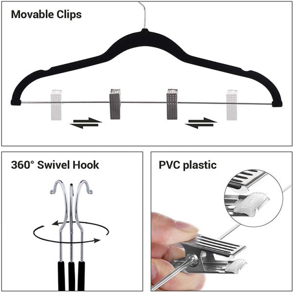 Wholesale Magic Strong Velvet Clothes Hanger With Clips