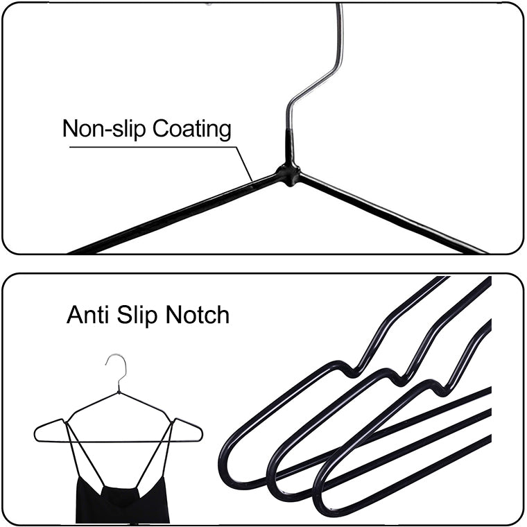 Heavy Duty Metal black shirt hanger With Anti Slip Notch