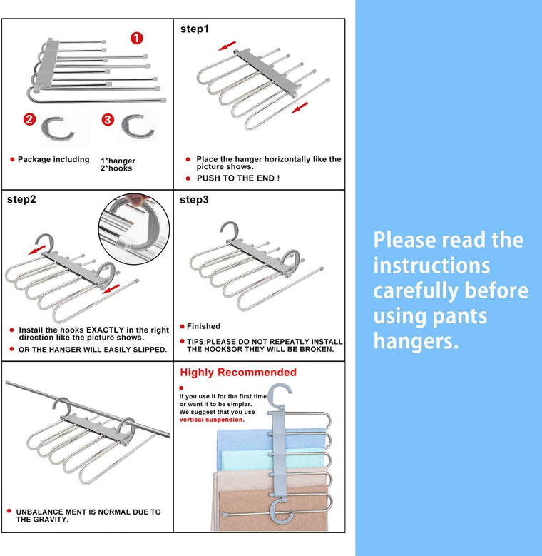 Space Saving 5 layer Multi Functional Metal Pants Hanger