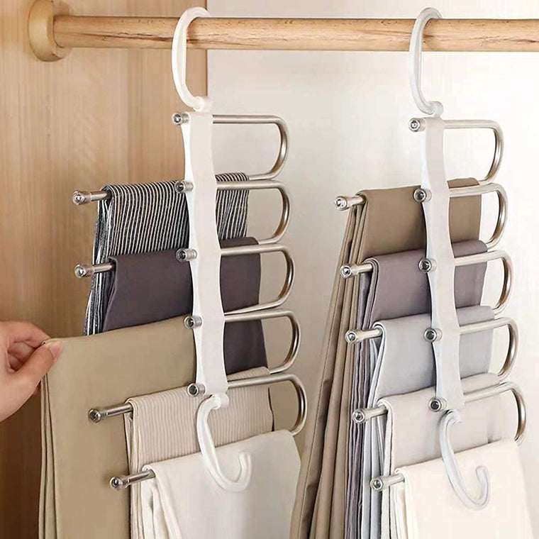 Space Saving 5 layer Multi Functional Metal Pants Hanger